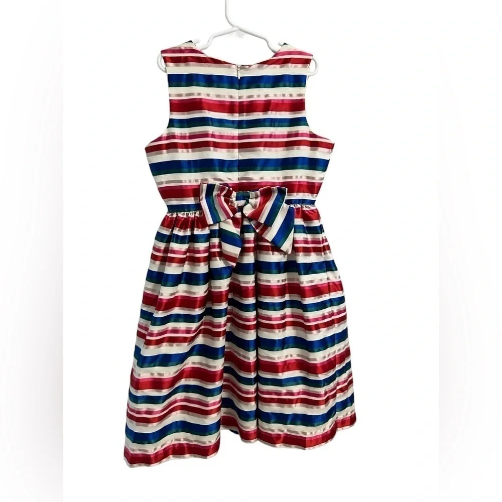 Gymboree Striped Red White Blue Jacquard Dress With Bow on Back Size 10